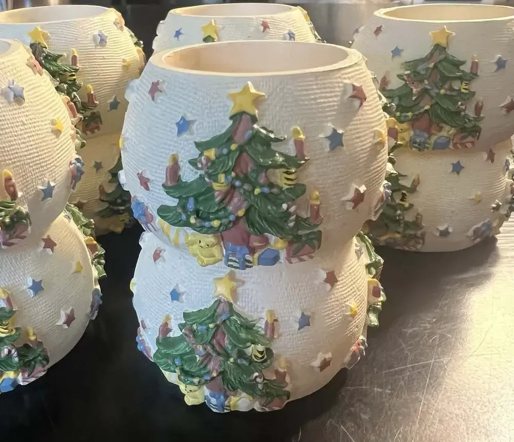 Set of 12 Christmas Tree Napkin Rings Resin Holiday Table Decor Vintage Style